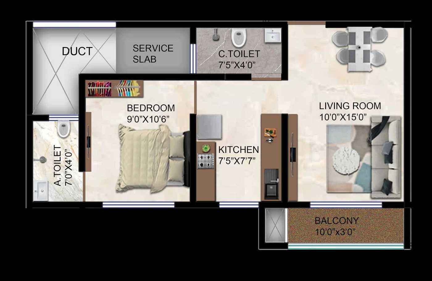 1 BHK floor plan at Venus Skky City