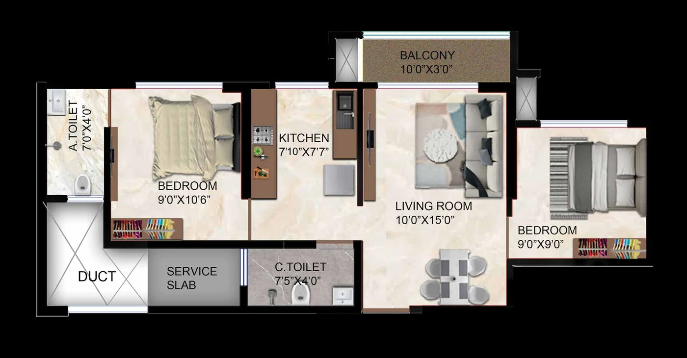 Venus Skky City 2 BHK floor plan, Dombivli East